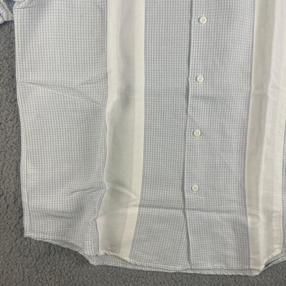 Centro Men's Large White Blue Striped Pattern Short Sleeve Button Up Shirt - Picture 8 of 16